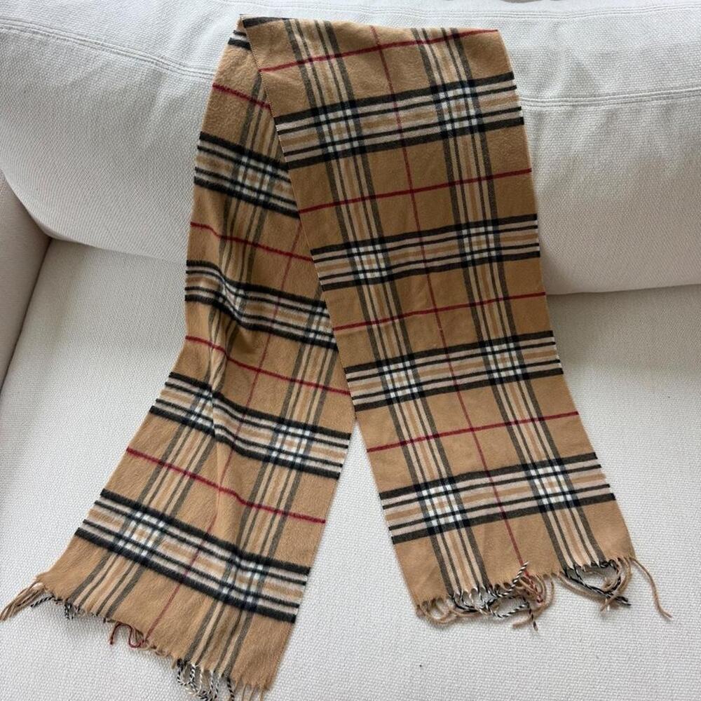 Cashmink tan plaid fringe scarf